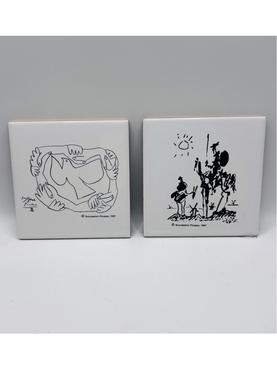 Succession Other - Succession Picasso Ceramic Tile Coasters 1997 Don Quixote & Hands With Dove 2pc